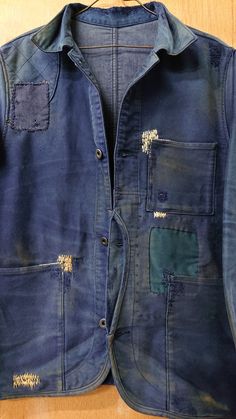 Japanese Workwear Vintage, Japanese Workwear, Denim Repair, Men's Denim Style, Workwear Vintage, Denim Workwear, Repair Clothes, Denim Wear, Denim Sweater