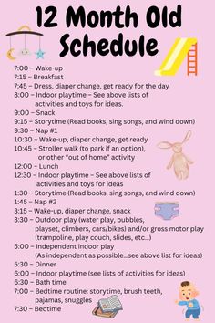 the 12 month old schedule for toddlers to play with is shown in this image