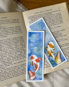 Blue, orange, water, watercolor, fish, koi fish Bookmark Pencil Drawing, Koi Fish Bookmark, Ocean Bookmark, Fish Bookmark, Fish Watercolor, Koi Watercolor, Watercolor Paintings Nature, Water Color Pencil