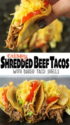 shredded beef tacos with baked taco shells are an easy and healthy dinner idea