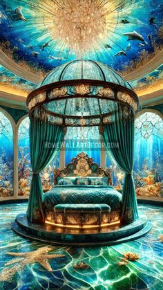 an underwater bedroom is shown in this image