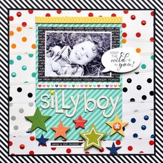 a scrapbook page with an image of a baby's face and stars on it