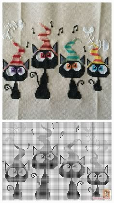 the cross stitch pattern has been made to look like cats