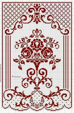 a cross stitch pattern with red and white designs