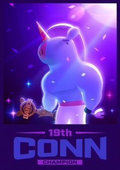 the poster for the 19th conn champion shows a blue unicorn with a horn on it's head