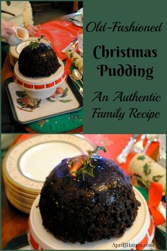 an old fashioned christmas pudding is sitting on a plate