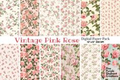 vintage pink rose digital paper pack