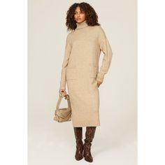 Brown knit (65% Acrylic, 35% Polyester). Sweater shift. Long sleeves. Turtleneck. Pull on. 43.5" from shoulder to hemline. Imported. Sweater Dress Brown, Bold Gold Jewelry, Polyester Sweater, Line Dot, Rent The Runway, Closet Designs, Suede Boots, What To Wear, Sweater Dress