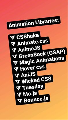 an animation library is shown with the names and numbers on each column in black letters