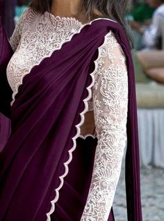 Sarees Styles, Moti Lace, Latest Blouse Design, Elegant Sarees, Simple Saree Designs, Butterfly Net, New Saree Blouse Designs, Lace Saree