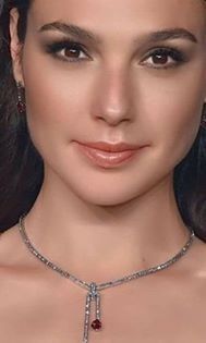 a close up of a woman wearing a choker and necklace with diamonds on it