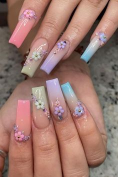 Looking for trendy Flower Nails?! Here you'll find the best flower nail ideas, flower nail designs, whether you're looking for long, short, square, or almond flower nail inspo - we got it here!! Cute Long Spring Nails, Short Designed Acrylic Nails, Nails For Spring Coffin, Nail With Flowers Design, Short Coffin Nails Spring, Long Spring Acrylic Nails, Floral Nail Designs Spring, Short Acrylic Nails Coffin Spring, 3xl Nail Designs