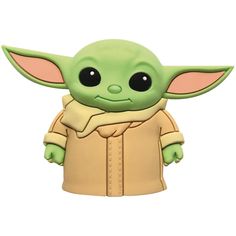 the baby yoda toy is shown on a white background with an image of it's head