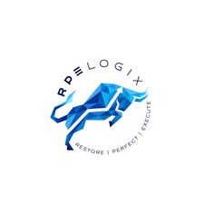 the logo for rapp logixx is shown in blue and white with an abstract bull