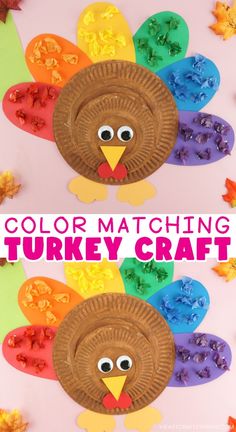 a paper plate turkey craft with the words color matching on it and an image of a turkey