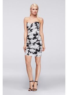 Printed Organza Ruched Mini Dress ZP281692 Printed Organza, Ruched Mini Dress, Necklines For Dresses, Zac Posen, White Bridal, Davids Bridal, Hem Dress, Cocktail Dress Party, Mini Black Dress