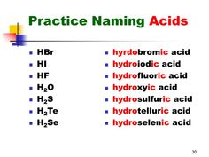 the names of different types of acids and h2o3e9c