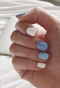 Blue Gel Nails, Multicolored Nails, Short Gel Nails, Nail Trend, Simple Gel Nails, Simple Acrylic Nails, Cute Gel Nails, Nail Beauty, Acrylic Nails Coffin Short