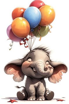 an elephant with balloons on its head