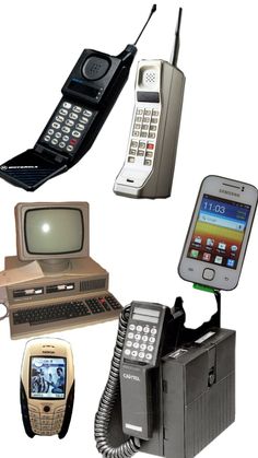 an assortment of cell phones and other electronic devices