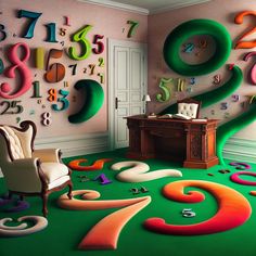 the room is decorated with colorful numbers and letters