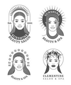 four logos for beauty salons and spas with women's faces on them