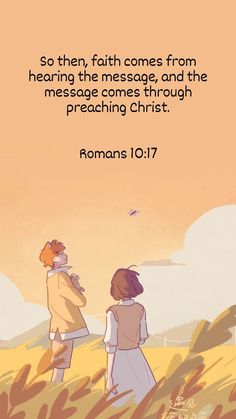 two people standing on top of a hill with the words romans 1017 above them