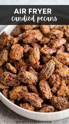 candied pecans in a bowl Cinnamon Roasted Pecans, Candied Pecans Easy, Candied Pecans Recipe, Air Fryer Recipes Snacks, Sugared Pecans, Spiced Pecans, Roasted Pecans, Nut Recipes, Easy Air Fryer