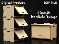 two cardboard boxes are stacked on top of each other with the words, digital product dxf file attached to them