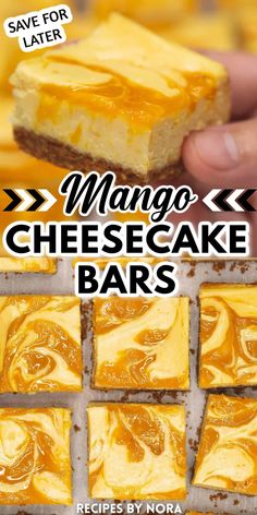 mango cheesecake bars with text overlay