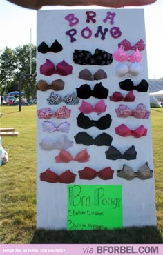 a sign with bra pong written on it