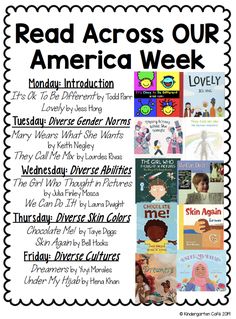 the read across our america week poster with pictures of children's books and their names