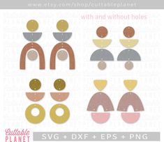 different shapes and sizes of earrings with the text cut files for svg, dxf