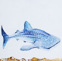 a painting of a blue and white striped shark