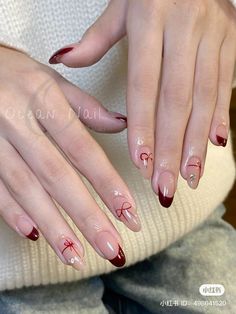 Red Dress Nails Ideas, Ribbon Nails Designs, Nail Art Ribbon, Nail Korean Style, Nail Inspo Red, Ribbon Nails, Finger Biting, Xmas Nail, Birmingham City University