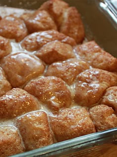 Cinnamon Roll Bites. So easy and delicious! Refrigerator Biscuits, Cinnamon Roll Bites, Potato Biscuits, Canned Biscuits, Monkey Bread, Baking Dish, Breakfast Dishes