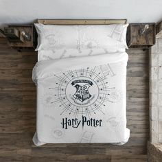 a harry potter duvet cover and pillowcase in a room with wood flooring