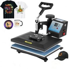 an image of a heat press machine with hat and other items in the back ground