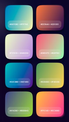 Gradient Color Palette with 8 color schemes Colour Gradient Palette, Ios Color Palette, Gradient Color Scheme, Futuristic Color Scheme, Gradient Pallete Color, Futurism Color Palette, Gradients Palette, Gradient Map Palette, Agency Color Palette