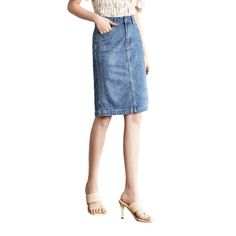 Add a touch of aged glamour to your wardrobe with our 2023 Spring-Summer Collection Knee-Length Casual Denim Skirt! Crafted with premium quality denim and featuring a distinctive distressed pattern. this midi skirt is designed to flatter your figure and ensure you stand out from the crowd.Why You'll Love It: High-Rise Design: A chic tall-waistline ensures you look on-vibe and feel relaxed all day. Versatile Style: Perfect for parties. festivals. or just casual days out. this skirt is the ultimat Chic Non-stretch Mid-rise Skirt, Non-stretch High Waist Denim Skirt For Spring, Knee-length Denim Skirt With Pockets, Casual Medium Wash Denim Midi Skirt, Mid-rise Lined Denim Skirt, Trendy Mid-rise Denim Blue Skirt, Summer Denim Knee-length Skirt, Knee-length Blue Denim Skirt For Summer, Spring Knee-length Lined Denim Skirt