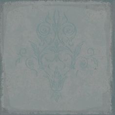 an ornate design on the side of a wall in grey and blue tones with green accents