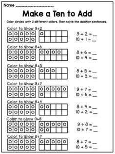 Parenting Worksheets, Make A Ten, First Grade Math Worksheets, Mathematics Worksheets, First Grade Worksheets, Classroom Tools, First Grade Activities, Make 10, Parenting Classes