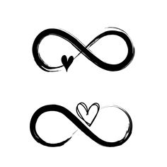 two hearts are drawn in the shape of an infinite love symbol, one with a heart