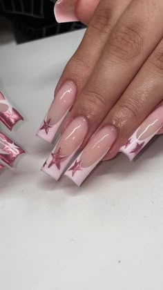 Fall Pink Nails Fall Pink Nails, Summer Nails Bright, Fall Pink, Nails Bright, Simple Acrylic Nails, Unique Acrylic Nails, Star Nails, Square Acrylic Nails