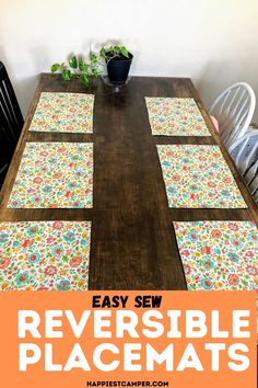 an easy table runner made with reversible placemats for the dining room