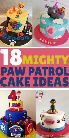 Best PAW PATROL CAKES for a boy or girly girl or unisex. Learn how to make DIY Paw Patrol birthday cakes for young kids like 3rd birthday or 4 year old. Fun recipes and decorations with Ryder and Mighty Pups Skye, Chase, Marshall, Rubble, Rocky, Zuma and Everest. Or fit the dog theme with white bone with logo stencil template in yellow, red, blue, a dog bowl, and even construction with Kit Kat bars. Find cake pans, cookie cutters, printables and more. Check out our ideas for cupcakes as well! Paw Patrol Cake Ideas, Paw Patrol Chase Cake, Paw Patrol Cakes, Paw Patrol Birthday Cake Boys, Diy Paw Patrol, Snowflake Wedding Cake, 4de Verjaardag, Paw Patrol Birthday Cake, Paw Patrol Cake