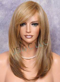 Human Hair Blend straight Wig Long Layers bangs Blonde lit brown mix 2216 OCL Long Layers Bangs, Short Side Bangs, Layers Bangs, Best Lace Front Wigs, Perfect Bangs, Layers And Bangs, Cheap Wigs, Ponytail Hair Extensions, Wigs Online