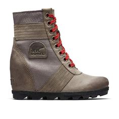 Sorel Lexie Wedge Ankle Boot (Women) - Quarry Leather Boots - Fashion - Wedge - The Heel Shoe Fitters Sorel Wedge, Sorel Wedge Boots, Sorel Wedges, Casual Winter Boots, Sorel Winter Boots, Taupe Boots, Short Rain Boots, Tall Brown Boots, Womens Shoe