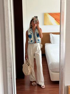 Top 7 Bahamas Fall Outfit Ideas: Embrace the Island Breeze - Magic of Clothes Summer Waistcoat, Bahamas Outfit, Turquoise Jumpsuit, Waistcoat Top, Vest Y2k, Pastel Pink Dress, White Fitted Dress, Island Breeze, Embroidered Vest