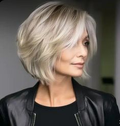 Chin Length Bob Without Bangs, Neck Length Hair Styles, Chin Length Hair With Layers Texture, Bob Older Women, Feathered Bob Hairstyles, Feather Haircut, Wash And Wear Haircuts, Box Bob, Feathered Bob